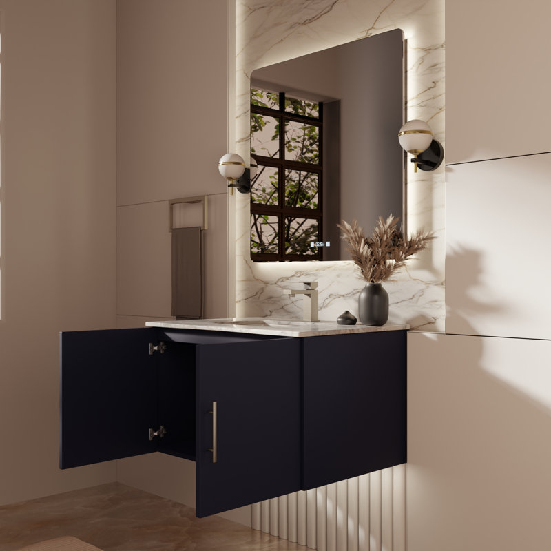 Geneva 30 in W x 22 in D Single Bath Vanity and 30 in LED Mirror, Navy Blue