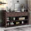 Console rétro avec deux tablettes ouvertes, structure en bois de pin massif et pieds pour le salon (espresso)-1131035276