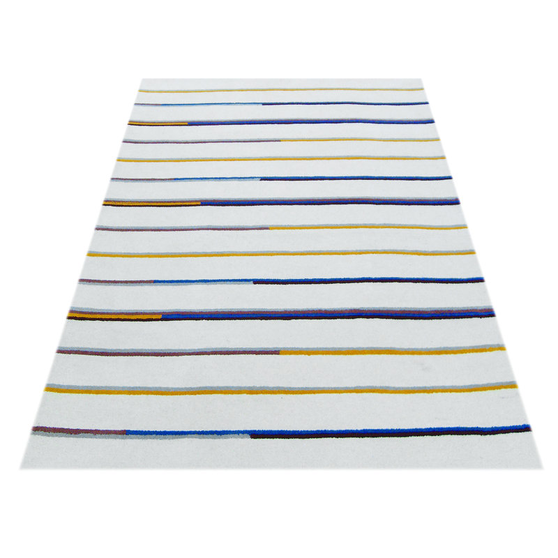Striped Wool Hand Woven Area Rug, Rectangle 153 x 244cm