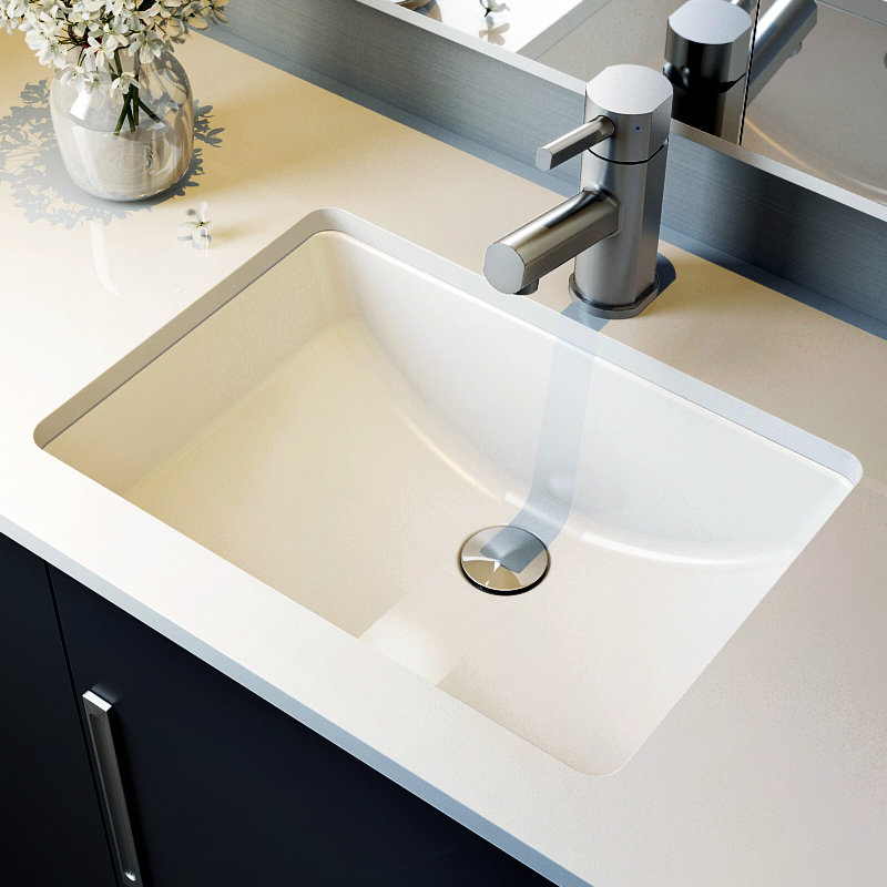 Lavabo de salle de bain rectangulaire encastré en céramique blanc brillant avec trop-plein