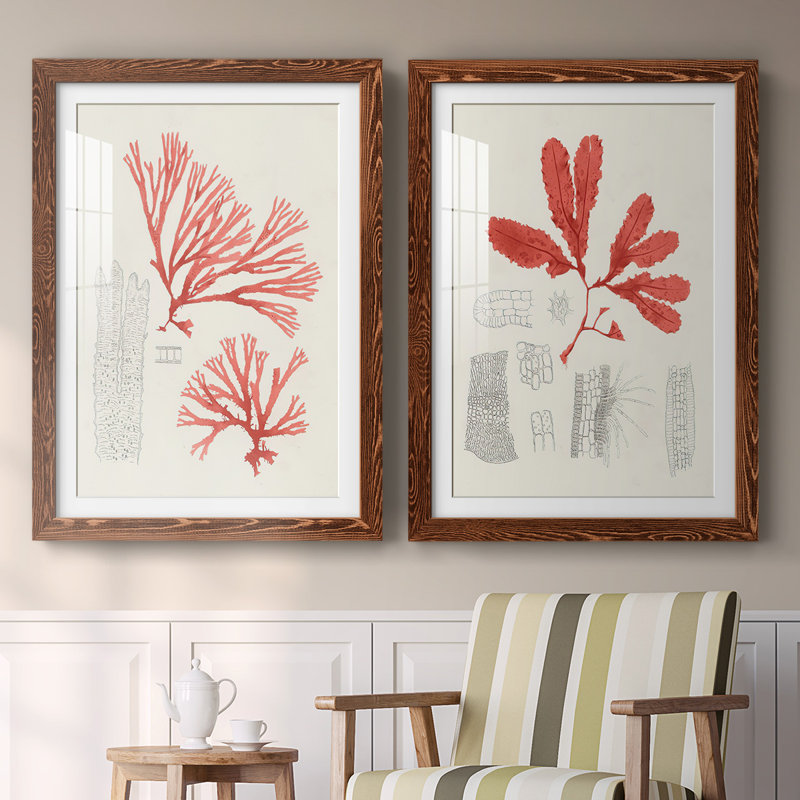 Étude de corail rétro I-Premium, reproduction encadrée - prête à être accrochée, H 27,5 po x l 75 po x P 1,5 po, Érable