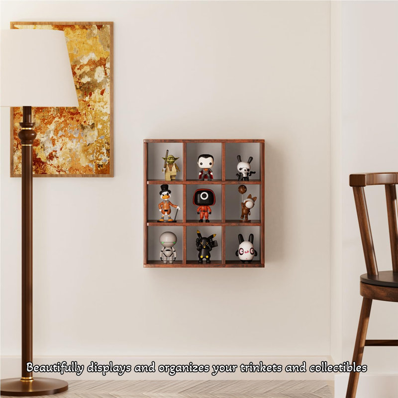 9-Grid Vintage Mug Display Shelf, Wall-Mounted Wooden Shadow Box, Bronze