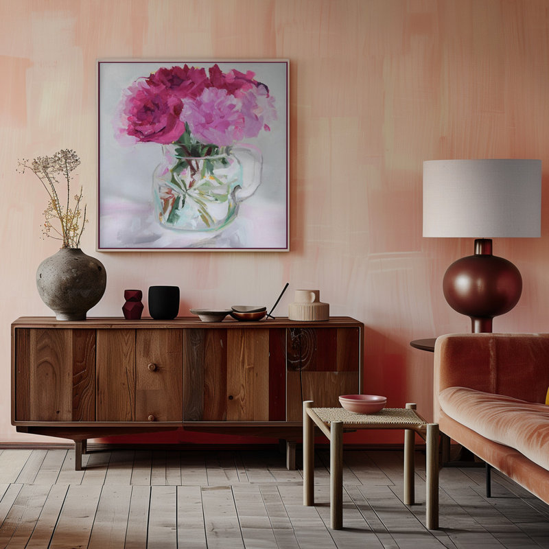 «Pretty In Pink», art mural texturé encadré, Blanc, H 30 po x l 30 po