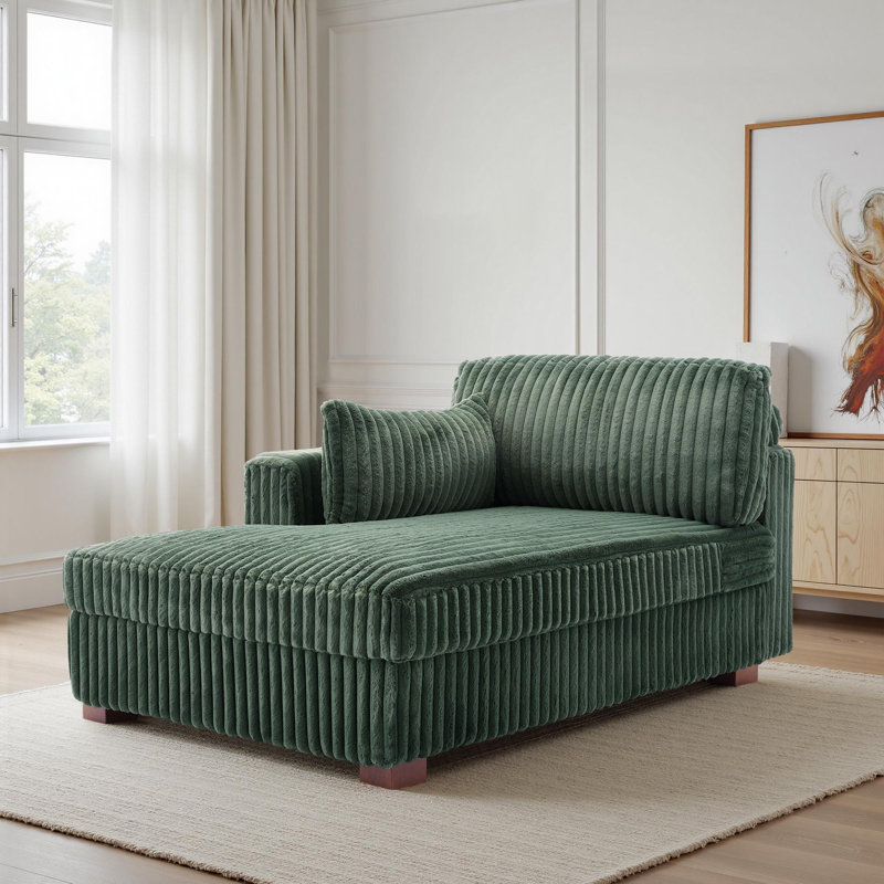 Chaise longue surdimensionnée en flanelle de fourrure de lapin verte avec accoudoirs et coussins Bentura, Vert
