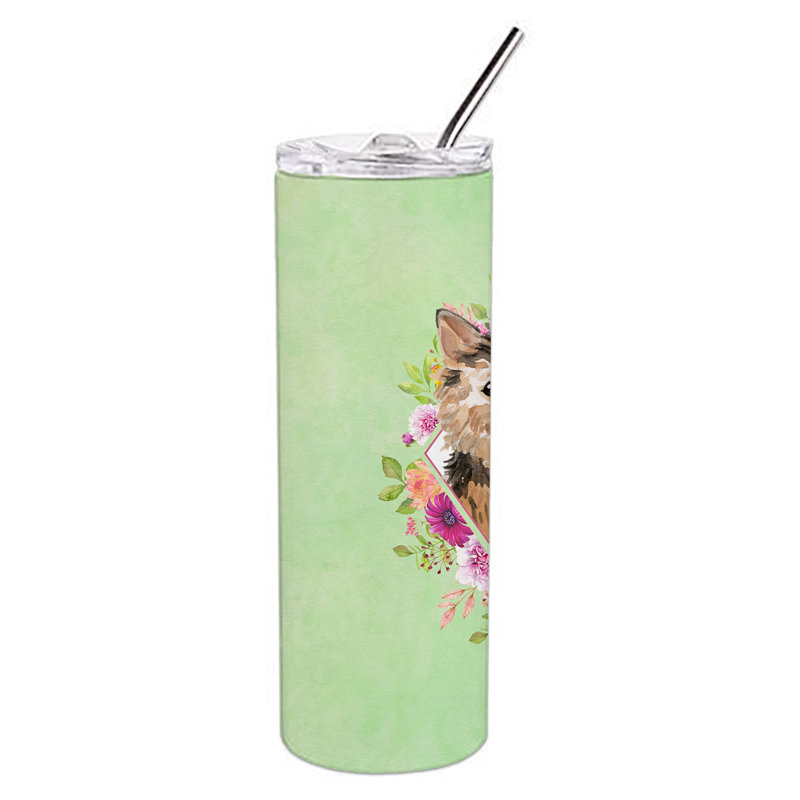 E23BF9F8391D466E9CA4F8DFEBD9A7DB de verre 20 oz à double paroi en acier inoxydable chiot, Norwich Terrier, Vert