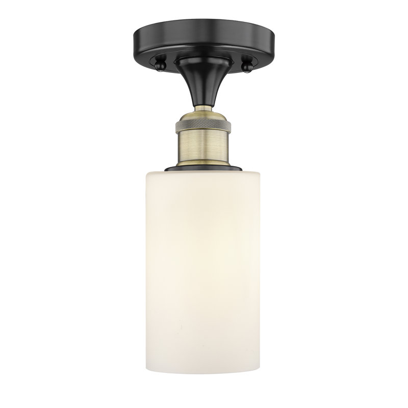 Broadoaks Glass Semi Flush Mount, Matte White, Black Antique Brass
