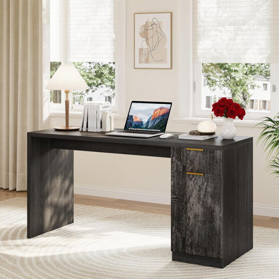 Executive Desk with Drawer Power Outlet Large Computer Desk Home Office Wooden Executive Desk with Adjustable Shelf for Work Study Writing Home Office