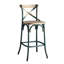 Tabouret de bar vintage en turquoise et chêne - Confortable et de haute qualité, base robuste à quatre pieds avec repose-pieds, élégant pour la salle à manger, dossier croisé pour une assise optimale, style classique et stable