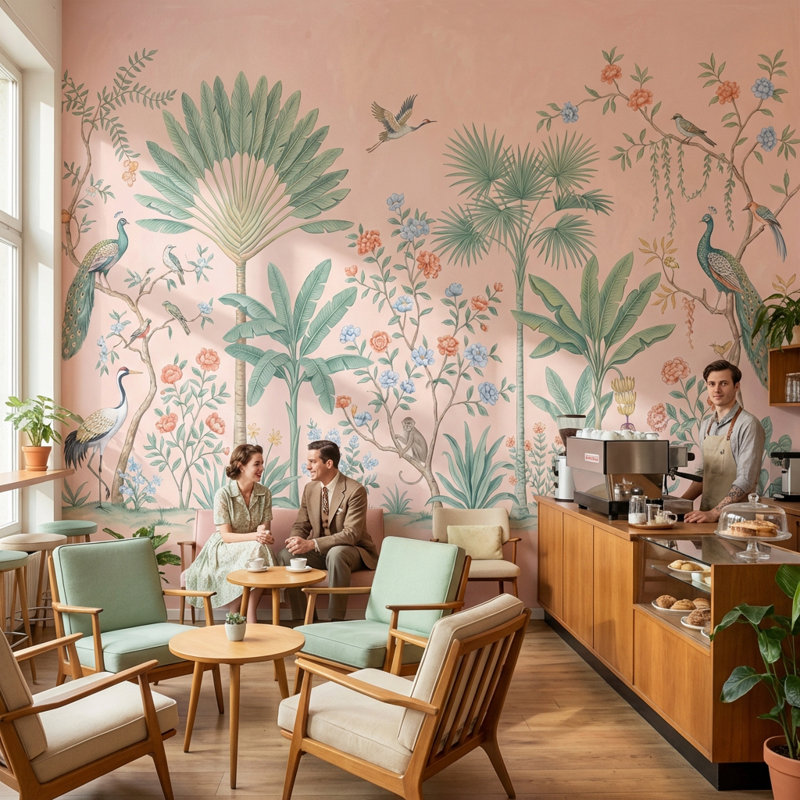 Papier peint oiseaux tropicaux de style tropical, Non-Woven Nonpasted, 140" x 108"
