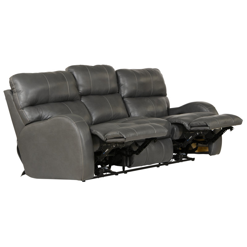 Gunnell 83" Top Grain Italian Leather Match Power Reclining Sofa with Adjustable Headrest, Gray 