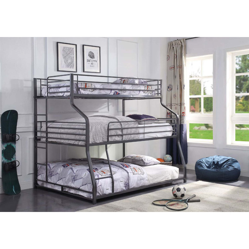 Benedito Steel Twin Over Full Over Queen Bunk Bed with Built-In Ladder