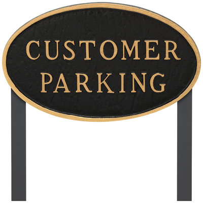 10" x 18" Large Oval Customer Parking Statement Plaque Sign with Lawn Stakes - Black/Gold