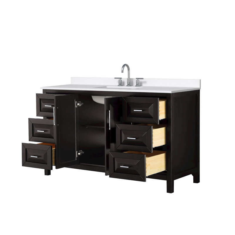 Daria 60 in. Vanity, White Quartz, Brown, Polished Chrome