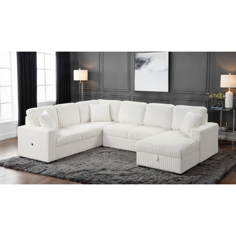 Canapé modulaire # 2045, Velours côtelé blanc