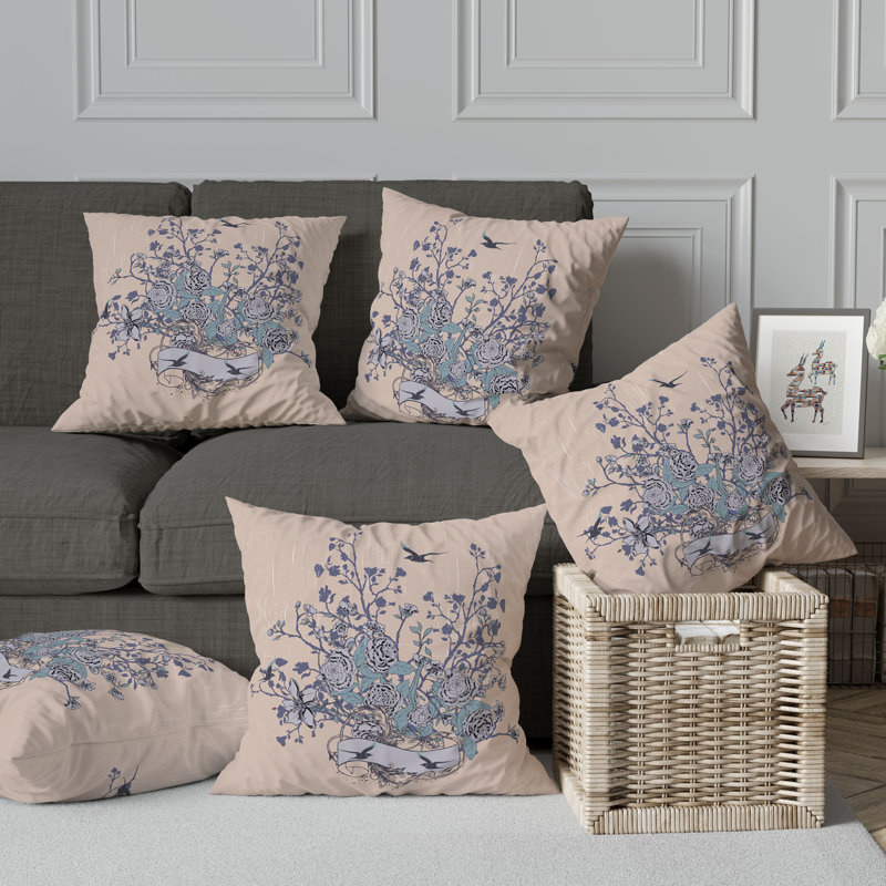 Coussin Elegant, Rose / gris / bleu sarcelle, H 26 po x l 26 po