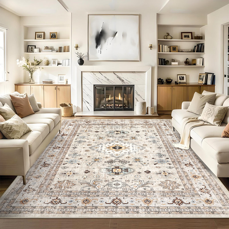 Machine Washable Rug Non-Slip Area Rug with Rubber Backing for Living Room Low-Pile Rug Indoor Floor Cover Oriental Rug for Bedroom Dining Room Hallway Playroom Office Kitchen Dorm and Bedside Decor