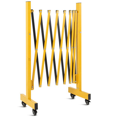 Expandable Metal Safety Barricade Gate - Heavy-Duty Telescopic Steel Barrier with 6 Swivel Wheels - Retractable Folding Security Fence for Industrial, Driveway, Garage, or Storefront Use - Adjustable