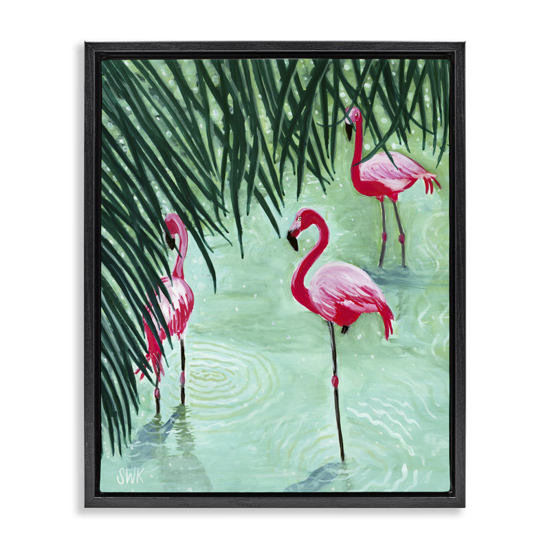 Cadre flottant Shallow Flamingo Pond, design par Sarah Waldron Kimball, H 31 po x l 25 po, Cadre flottant noir de jais