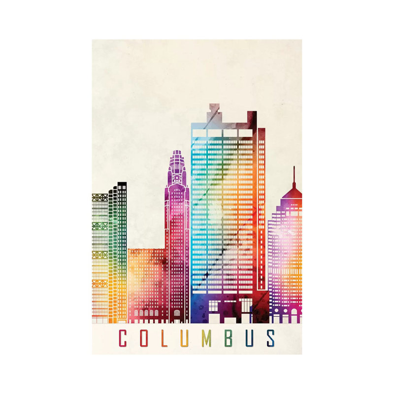 Columbus Landmarks Watercolour 1 Piece Wrapped Canvas Painting, 45.72cm H x 30.48cm W x 1.91cm