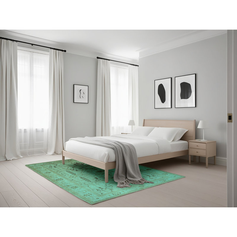 Tapis oriental en laine / polyester tissé à la machine en turquoise, Rectangle 5 pi x 7 pi