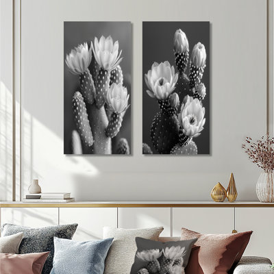 Cactus monochrome gris Botanical Bliss I - ensemble de 2 cactus floraux