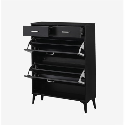 Armoire à chaussures de grande taille, seau basculant autoportant avec 2 tiroirs rabattables et 2 tiroirs, seau basculant moderne pour entrée, couloir, noir