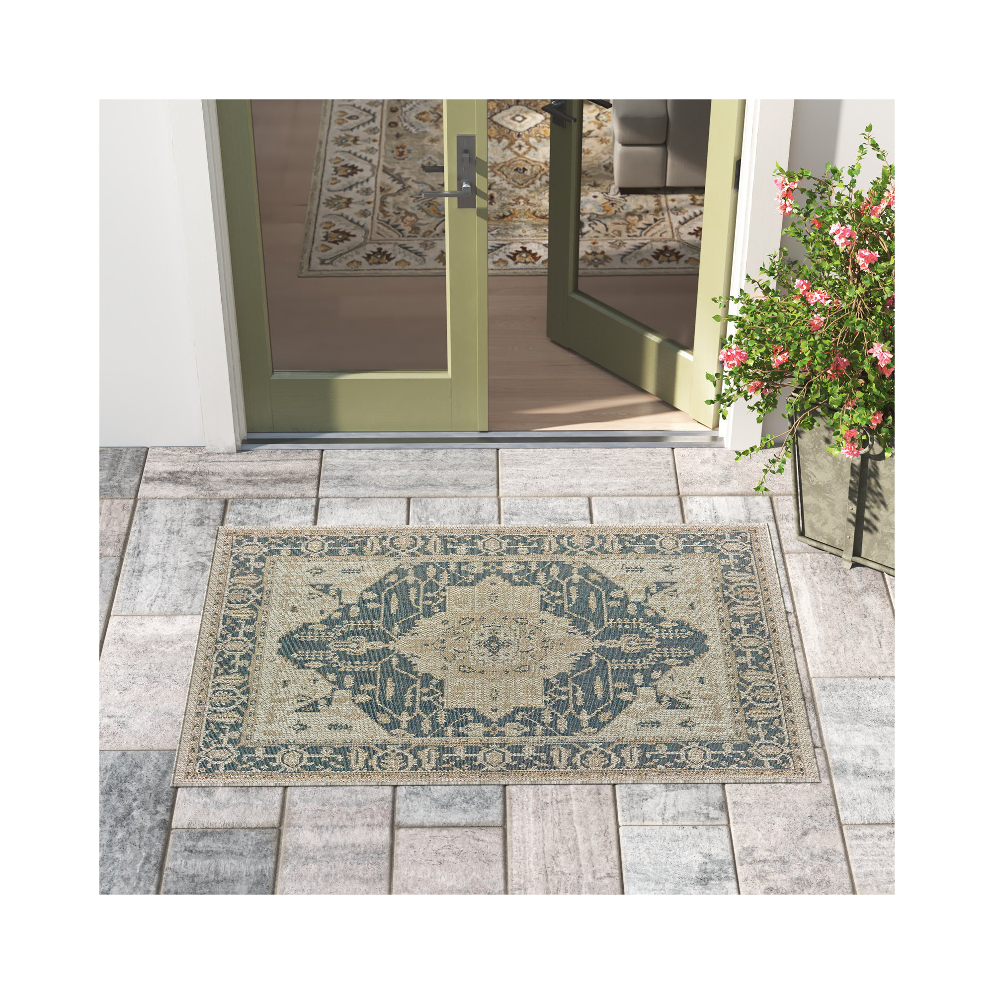 Crawford Dark Blue/Gray Indoor/Outdoor Rug, Rectangle 3'3" x 5'