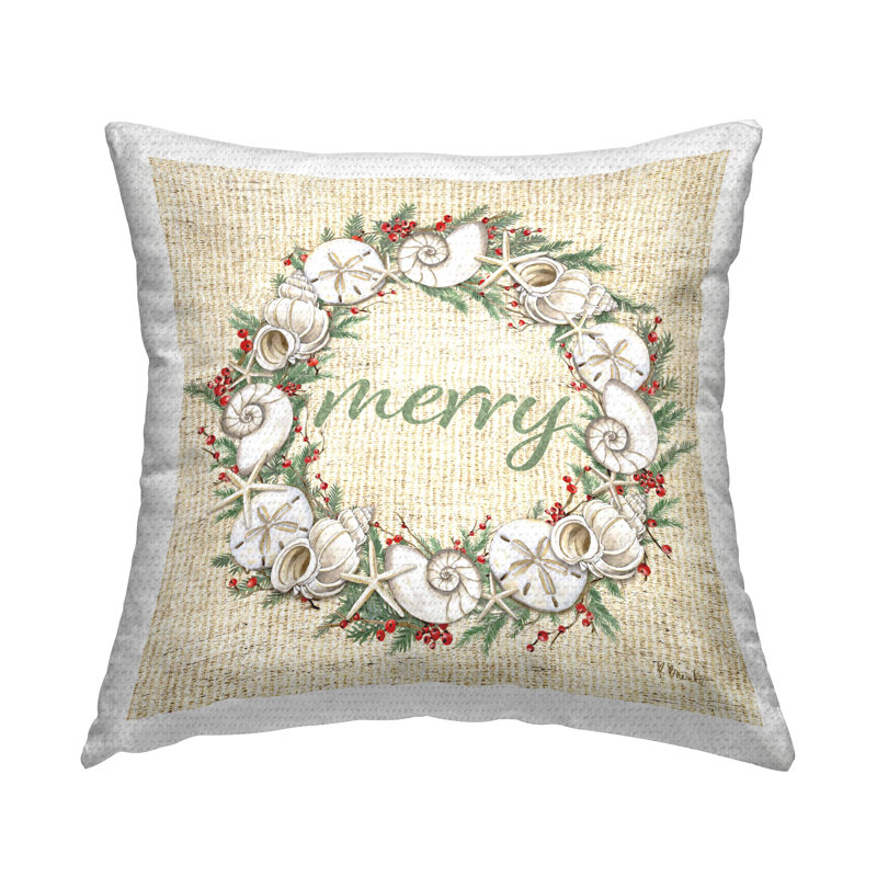 Coussin extérieur Stupell Industries Shells & Holly Merry Design par Paul Brent