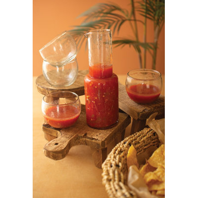 Kalalou Glass Salsa Pitcher with Four Bowls – Hand-Poured Entertaining Set of 5