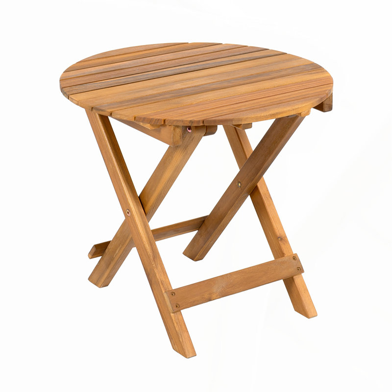 Foldable and Adjustable Outdoor Acacia Wood Side Table with Teak Finish, No Installation Required, Perfect for Small Spaces
