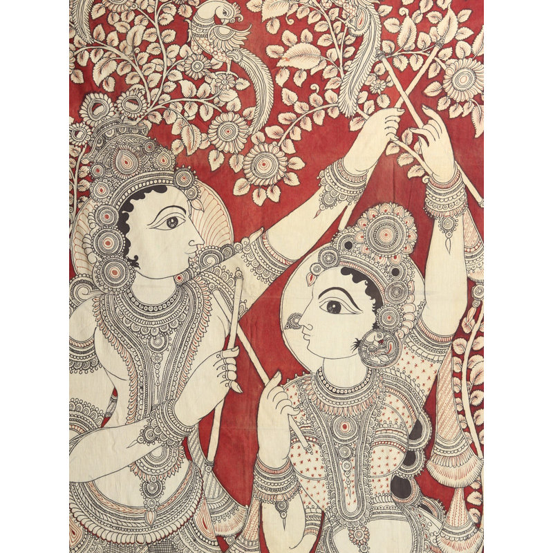 Radha Krishna dansant | Kalamkari, peinture sur coton