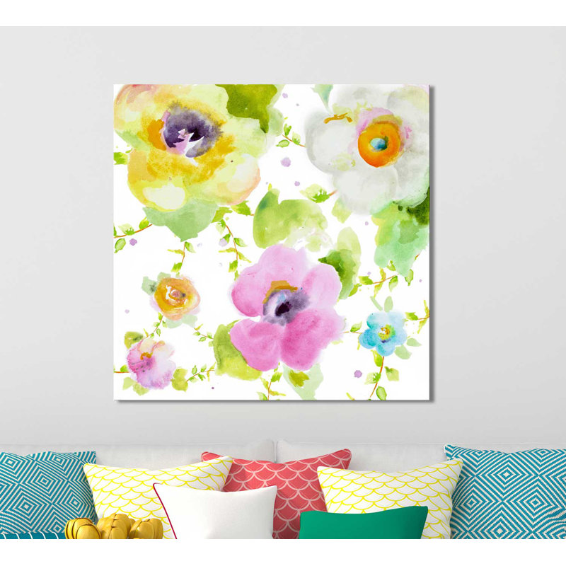 «Rosy Vines I», reproduction de peinture à l'aquarelle, H 36 po x l 36 po x P 1,5 po, Toile tendue