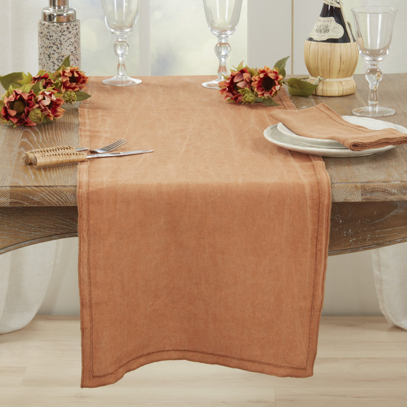 Aneta Stonewashed Overlock Edge Table Runner, Orange