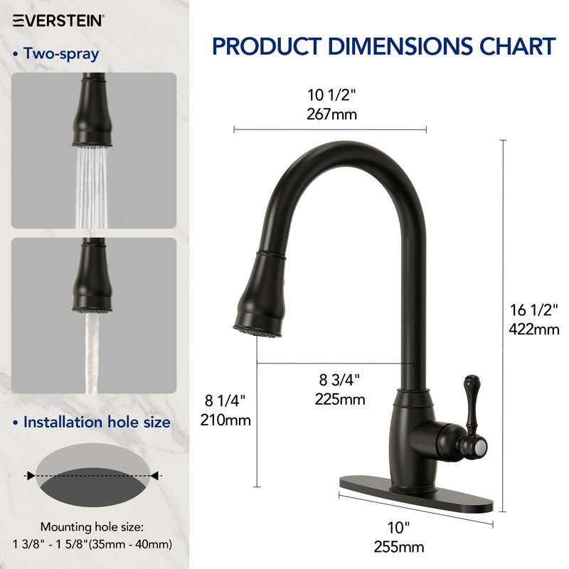 Vintage-Inspired Dual Function Pull-Down Kitchen Faucet , Single Handle Sink Faucet with Sprayer, Matte Black