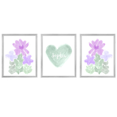 Fleurs contemporaines avec nom pour chambre de fille, impressions sur papier