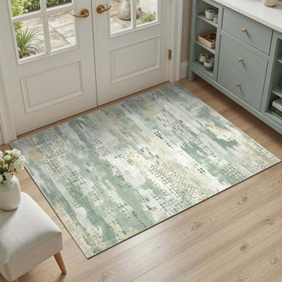 Small Area Rug  2x3 feet Rug Entryway Rugs Modern Abstract Indoor Non-Slip Machine Washable Rug Green, Dining Room Rug With Soft Low Pile For Living Room Bath Office Small Carpet Floor Mats