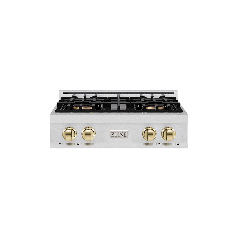 ZLINE Autograph Edition 30 in. Classic Gas Rangetop with 4 Burner DuoPro Cooktop in Stainless Steel and Polished Gold Accents