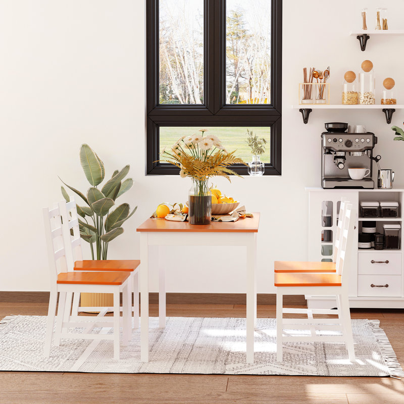 Modern 5 Piece Small Space Kitchen Dining For 4, Wood Chairs, Rustic White Room Table And Chairs , Breakfast Nook