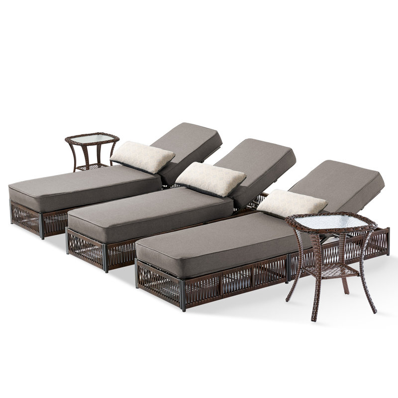 Pecofarm 5-Piece All-Weather Wicker Outdoor Conversation Set With 5" Thick Cushions, 5-Position Adjustable Patio Recliner And Side Table