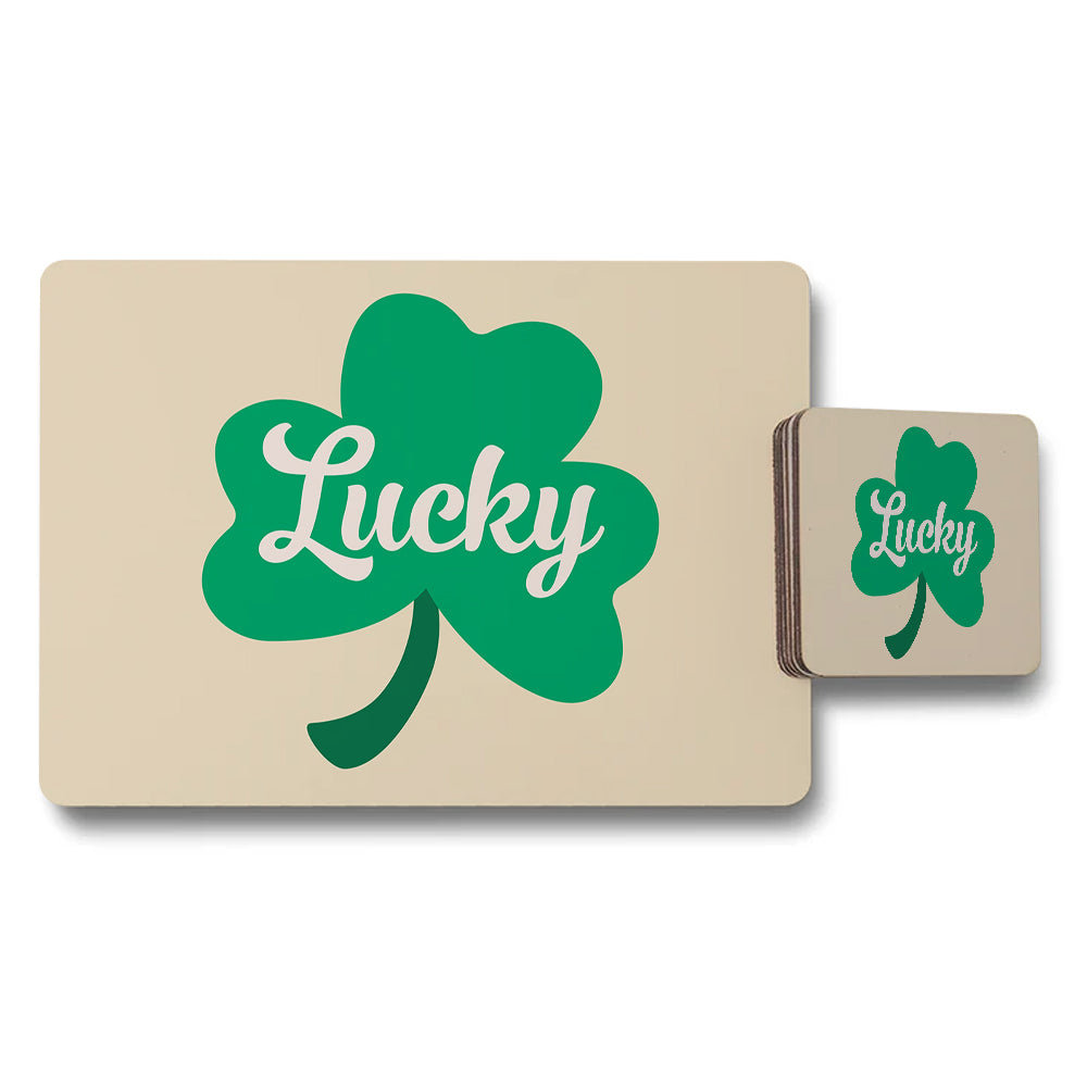 Lucky Clover Placemat And Coaster Set With Green Shamrock Design