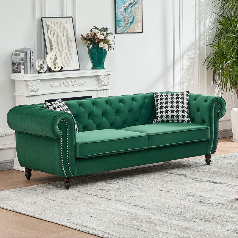 Canapé en tissu d'ameublement Chesterfield ‌velvet, Vert