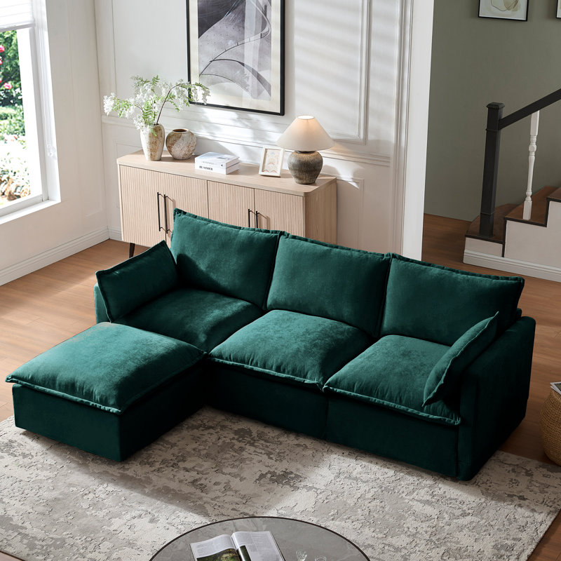 Canapé d'angle moderne 4 places en L de 237 cm (93,31 po) pour appartement, chenille épaisse, siège confortable, mousse haute densité, montage rapide et simple, capacité de charge de 150 kg (330 lb), convient à différents styles de maison et de bureau.