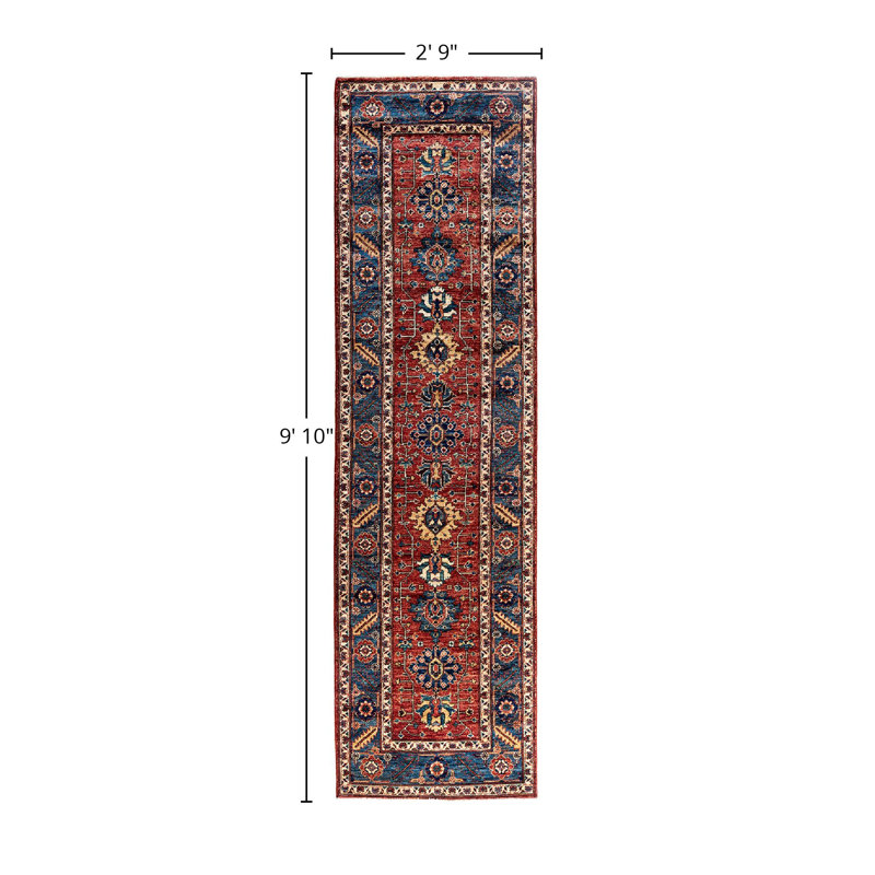 Tapis de couloir noué à la main de conception unique Serapi - rouge, 2 pi 9 po x 9 pi 10 po