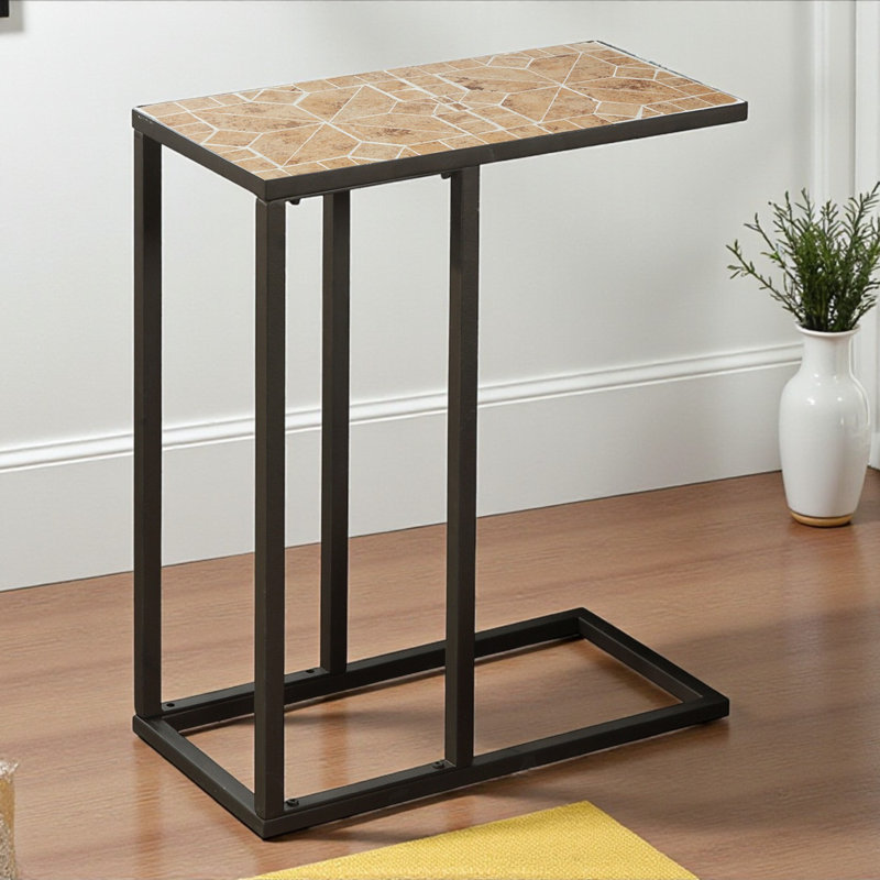 Table d'appoint, en forme de C, bout, côté, collation, salon, chambre à coucher, métal, carrelage, brun, transitionnel