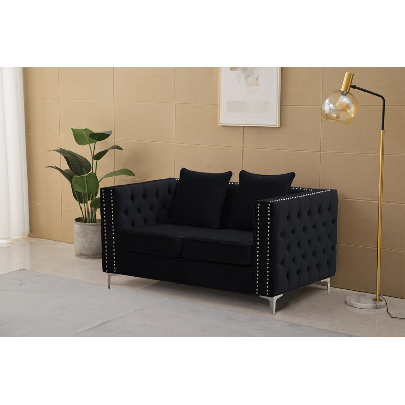 Habbe 61.8'' Velvet Loveseat, Black Velvet