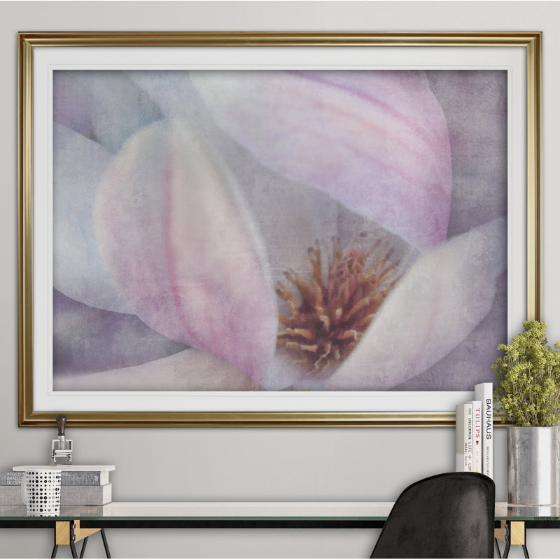 « magnolia melody ii », reproduction de peinture à l’acrylique encadrée, H 24 po x l 32 po x P 1,5 po, Or