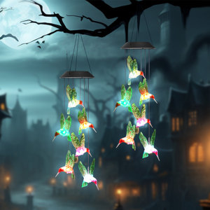 Solar Hummingbird Wind Chime Light Outdoor Waterproof LED Garden Halloween Decoration Gift