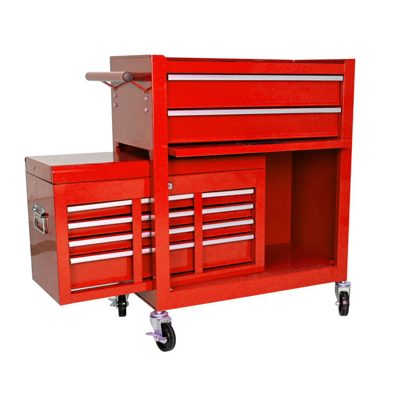 Coffre à outils de grande capacité avec roulettes et tiroirs, 8 tiroirs de rangement, Rouge