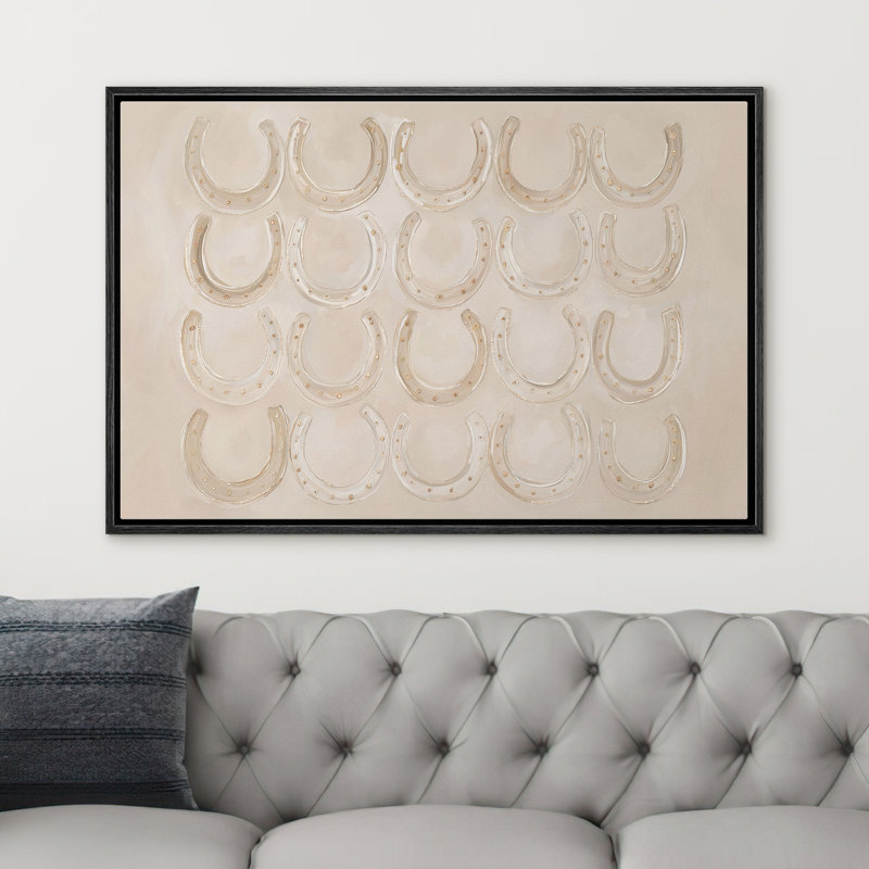 «Neutral Western Horseshoe Motif Luck Symbole», reproduction d'art sur toile encadrée, 24" H x 36" W x 1.5" D, Beige, Black