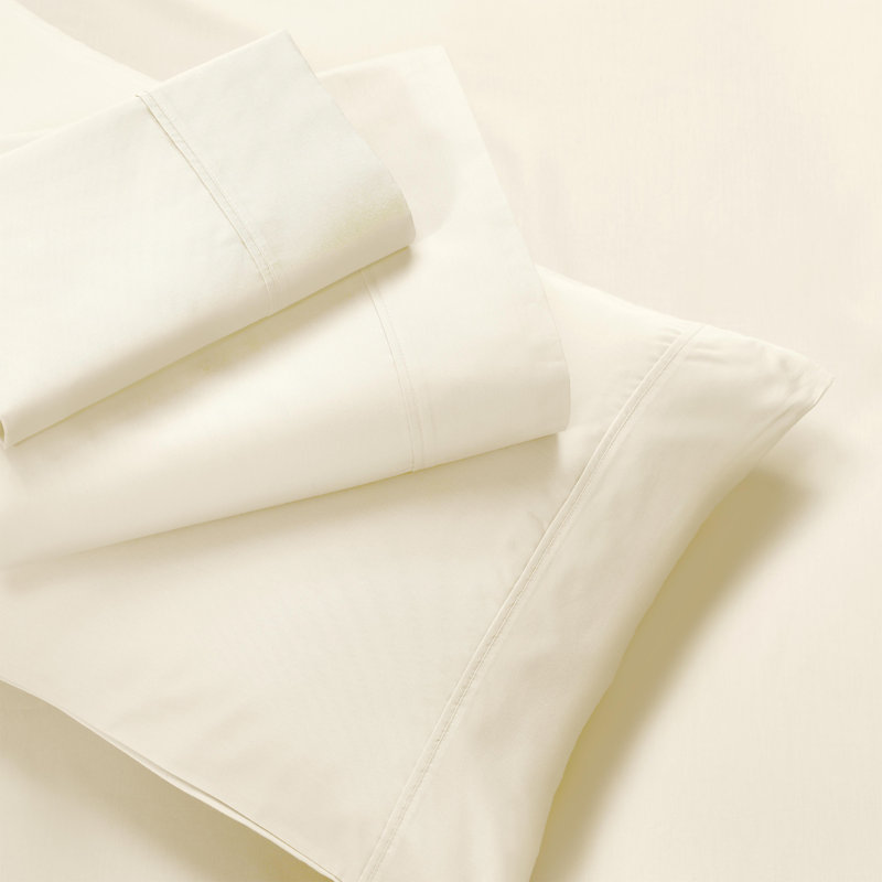 Superior 600 Thread Count Cotton Blend Solid Deep Pocket Bed Sheet Set, Twin Sheet Set, Ivory